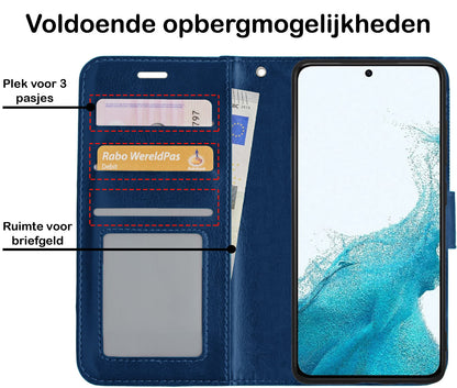 Forterra Samsung S22 Hoesje Bookcase Cover met Kaarthouder - Donkerblauw
