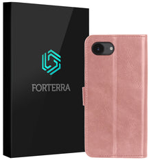 Forterra iPhone 16e Hoesje Bookcase Cover met Kaarthouder - Rosé goud