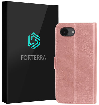 Forterra iPhone 16e Hoesje Bookcase Cover met Kaarthouder - Rosé goud