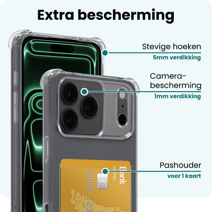 Forterra iPhone 17 Pro Max Hoesje Kaarthouder Backcover Shockproof - Transparant