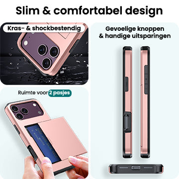 Forterra iPhone 18 Pro Hoesje Kaarthouder Hard Case Shockproof - Rosé goud