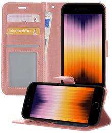Forterra iPhone SE 2022 Hoesje Bookcase Cover met Kaarthouder - Rosé goud