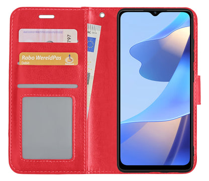 Forterra OPPO A16 Hoesje Bookcase Cover met Kaarthouder - Rood