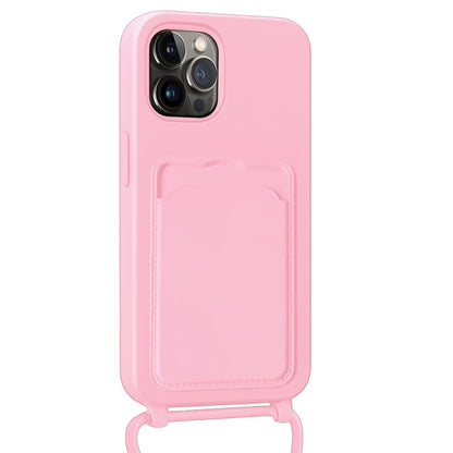 Forterra iPhone 14 Pro Max Hoesje Met Telefoonkoord en Pasjeshouder Siliconen - Lichtroze