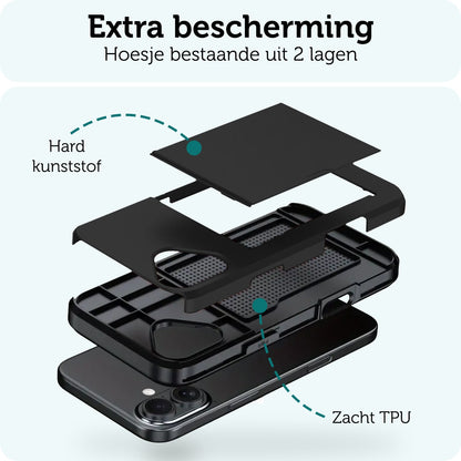 Forterra iPhone 17 Hoesje Kaarthouder Hard Case Shockproof - Zwart