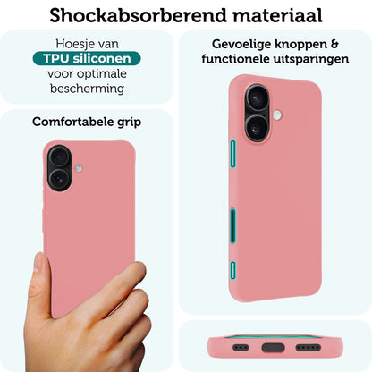 Forterra iPhone 16 Plus Hoesje Siliconen Backcover Lichtgewicht - Lichtroze