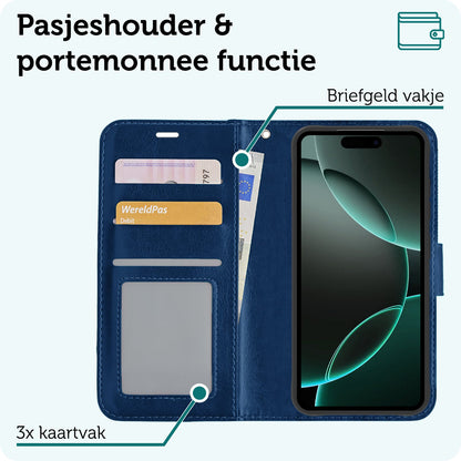 Forterra iPhone 16 Pro Hoesje Bookcase Cover met Kaarthouder - Donkerblauw