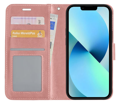 Forterra iPhone 13 Pro Max Hoesje Bookcase Cover met Kaarthouder - Rosé goud