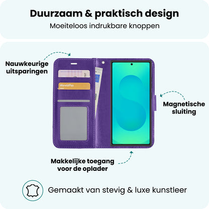 Forterra Samsung S25 Ultra Hoesje Bookcase Cover met Kaarthouder - Paars