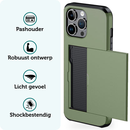 Forterra iPhone 16 Pro Hoesje Kaarthouder Hard Case Shockproof - Donkergroen