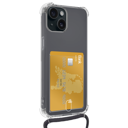 Forterra iPhone 14 Plus Hoesje Kaarthouder met Koord Backcover Shockproof - Transparant