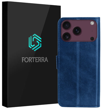 Forterra iPhone 18 Pro Hoesje Bookcase Cover met Kaarthouder - Donkerblauw