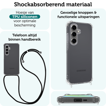 Forterra Samsung S24 FE Hoesje met Koord Backcover Shockproof - Transparant