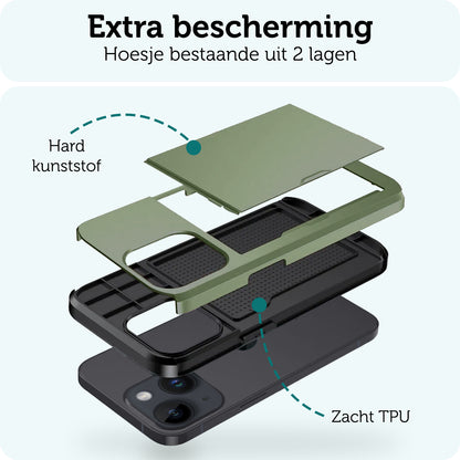 Forterra iPhone 15 Hoesje Kaarthouder Hard Case Shockproof - Donkergroen