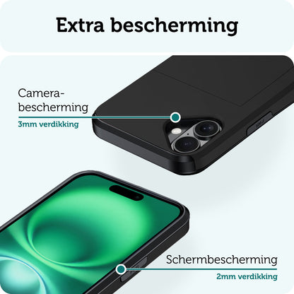 Forterra iPhone 16 Plus Hoesje Kaarthouder Hard Case Shockproof - Zwart
