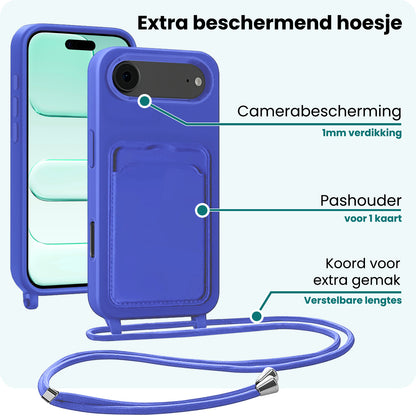 Forterra iPhone Air Hoesje Met Telefoonkoord en Pasjeshouder Siliconen - Felblauw