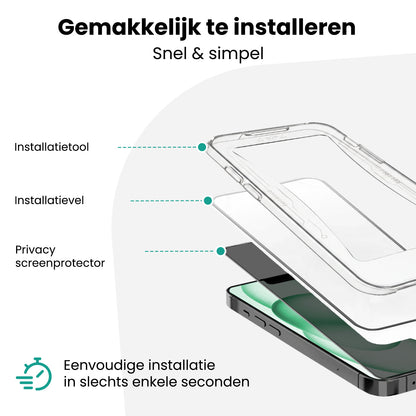 Forterra Privacy Screenprotector Geschikt voor Apple iPhone 15 Plus - Met Installatie Kit - Privacy - Beschermglas - Flexibel Glas - Tempered Glass - Screen Protector