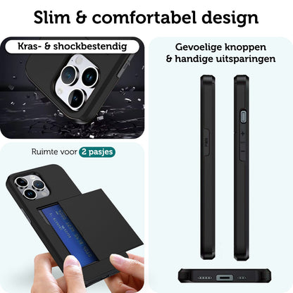 Forterra iPhone 16 Pro Hoesje Kaarthouder Hard Case Shockproof - Zwart