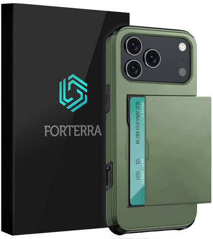 Forterra iPhone 17 Pro Max Hoesje Kaarthouder Hard Case Shockproof - Donkergroen