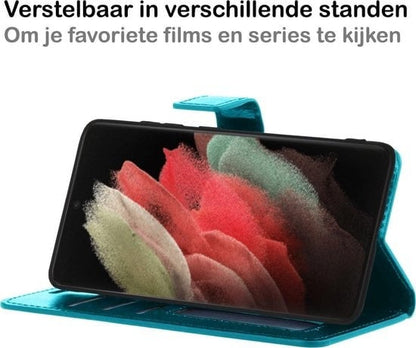 Forterra Samsung S21 Ultra Hoesje Bookcase Cover met Kaarthouder - Turquoise