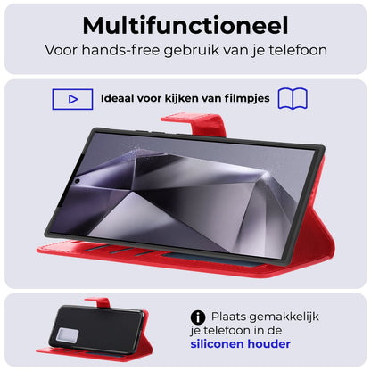 Forterra Samsung S24 Ultra Hoesje Bookcase Cover met Kaarthouder - Rood