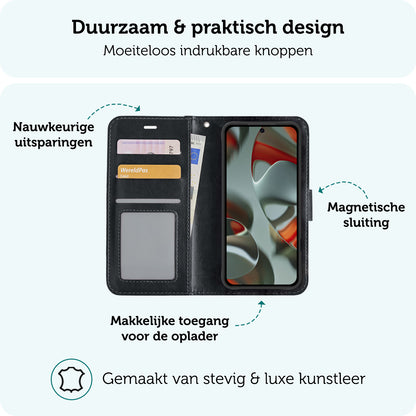 Forterra Google Pixel 9 Pro Hoesje Bookcase Cover met Kaarthouder - Zwart