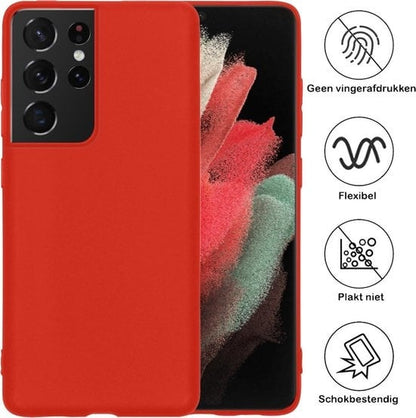 Forterra Samsung S21 Ultra Hoesje Siliconen Backcover Lichtgewicht - Rood
