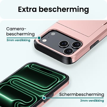Forterra iPhone 17 Pro Hoesje Kaarthouder Hard Case Shockproof - Rosé goud