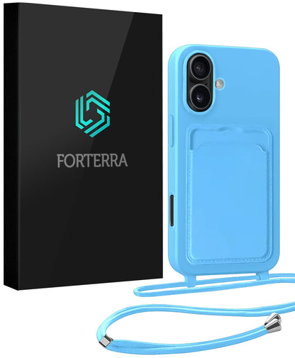Forterra iPhone 17 Hoesje Met Telefoonkoord en Pasjeshouder Siliconen - Lichtblauw