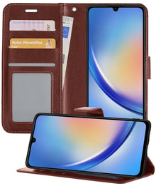 Forterra Samsung A34 Hoesje Bookcase Cover met Kaarthouder - Bruin