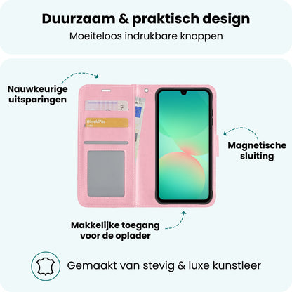 Forterra Samsung A26 Hoesje Bookcase Cover met Kaarthouder - Lichtroze