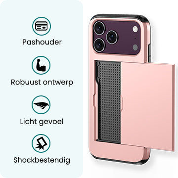 Forterra iPhone 18 Pro Max Hoesje Kaarthouder Hard Case Shockproof - Rosé goud