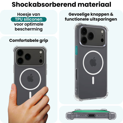 Forterra iPhone 17 Pro Max Hoesje Geschikt voor Magsafe Backcover Shockproof - Transparant