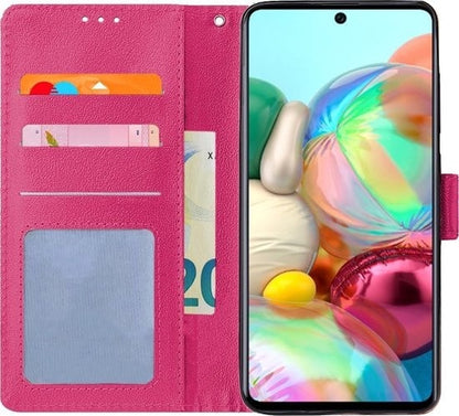 Forterra Samsung A71 Hoesje Bookcase Cover met Kaarthouder - Donkerroze