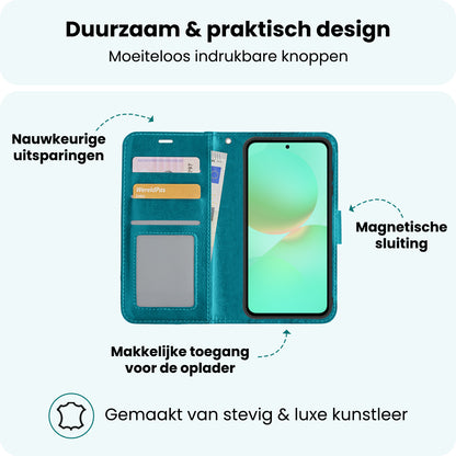 Forterra Samsung A36 Hoesje Bookcase Cover met Kaarthouder - Turquoise