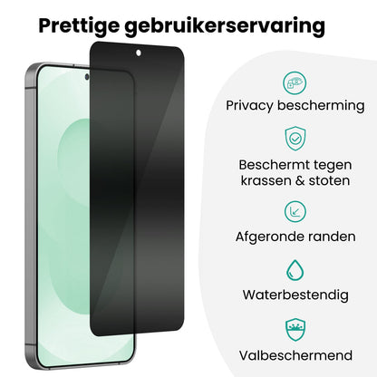 Forterra Privacy Screenprotector Geschikt voor Samsung Galaxy S25 - Met Installatie Kit - Privacy - Beschermglas - Flexibel Glas - Tempered Glass - Screen Protector