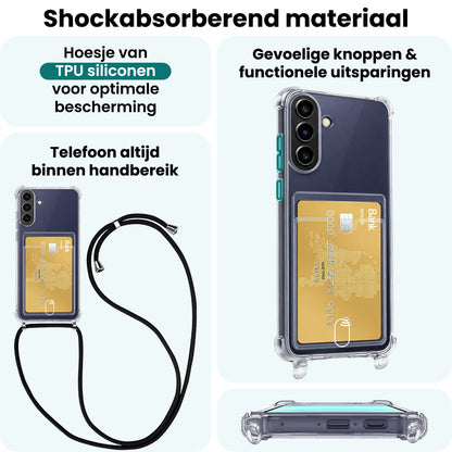 Forterra Samsung A57 Hoesje Kaarthouder met Koord Backcover Shockproof - Transparant