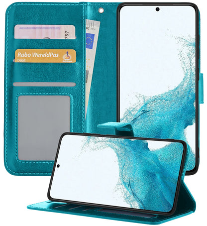 Forterra Samsung S22 Hoesje Bookcase Cover met Kaarthouder - Turquoise
