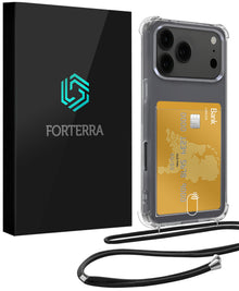 Forterra iPhone 17 Pro Hoesje Kaarthouder met Koord Backcover Shockproof - Transparant