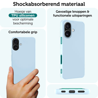 Forterra iPhone 16 Plus Hoesje Siliconen Backcover Lichtgewicht - Lichtblauw
