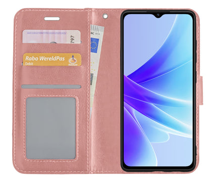 Forterra OPPO A57 Hoesje Bookcase Cover met Kaarthouder - Rosé goud