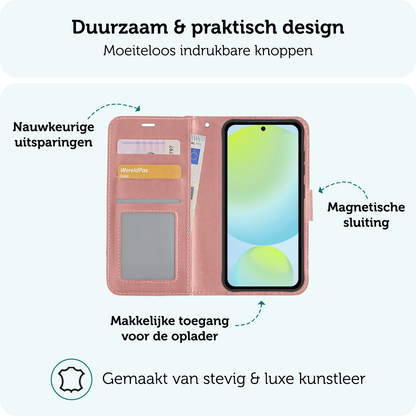 Forterra Samsung S24 FE Hoesje Bookcase Cover met Kaarthouder - Rosé goud