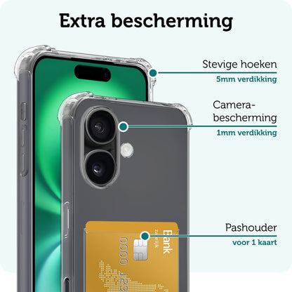 Forterra iPhone 16 Plus Hoesje Kaarthouder Backcover Shockproof - Transparant