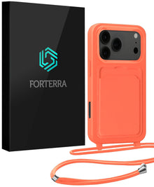 Forterra iPhone 17 Pro Max Hoesje Met Telefoonkoord en Pasjeshouder Siliconen - Papaya