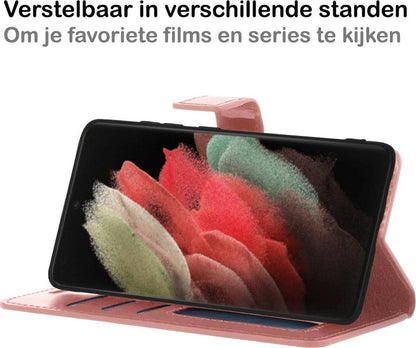 Forterra Samsung S21 Ultra Hoesje Bookcase Cover met Kaarthouder - Rosé goud