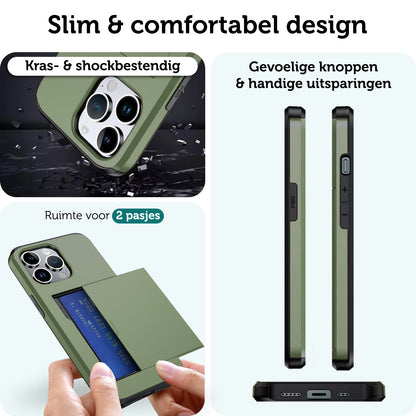 Forterra iPhone 16 Pro Max Hoesje Kaarthouder Hard Case Shockproof - Donkergroen
