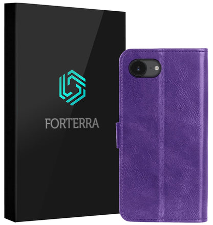 Forterra iPhone 16e Hoesje Bookcase Cover met Kaarthouder - Paars