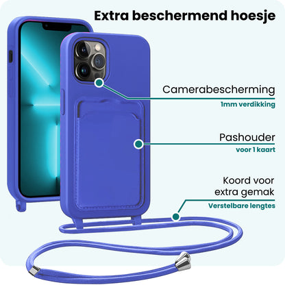 Forterra iPhone 13 Pro Hoesje Met Telefoonkoord en Pasjeshouder Siliconen - Felblauw