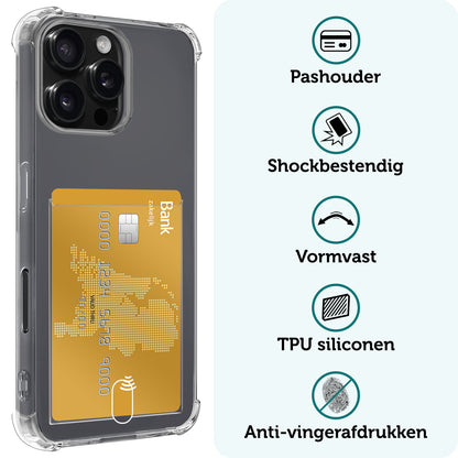 Forterra iPhone 16 Pro Max Hoesje Kaarthouder Backcover Shockproof - Transparant