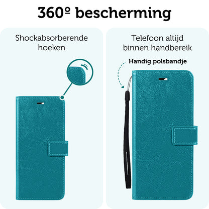 Forterra iPhone 16 Pro Max Hoesje Bookcase Cover met Kaarthouder - Turquoise